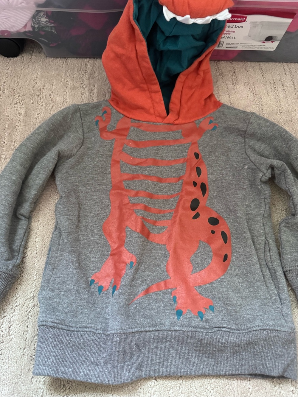 Kids Grey Hoodie with Orange Dino Graphic - Brand Unspecified
